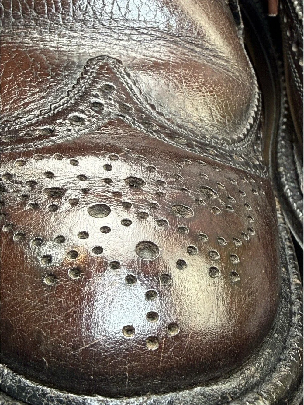 Vintage Mens Brown Pebbled Leather Longwing Brogue Wingtip Shoes Size 8 C